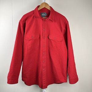 Vintage Woolrich Chamois Shirt Mens XL Red Long Sleeve USA 100%‎ Cotton